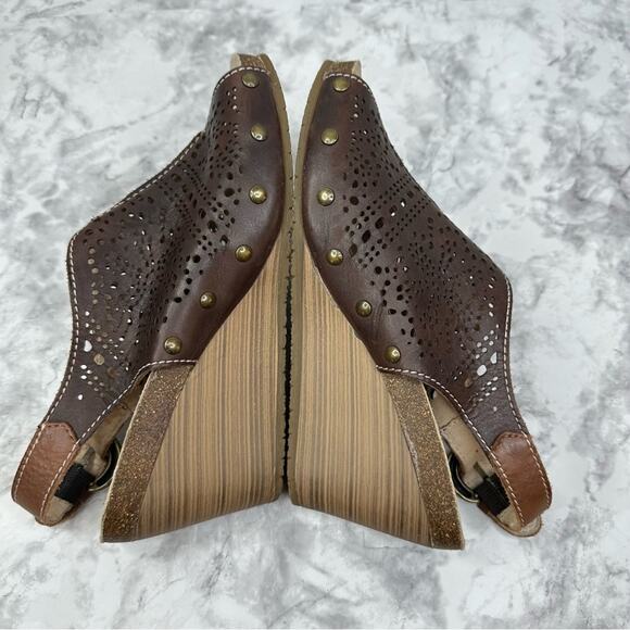 PIKOLINOS Benissa Sandal Womens 38/US 7/7.5 Brown Leather Slingback Wedge Buckle - Picture 6 of 15